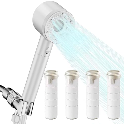 JRYGAC Cromo Soffione Doccia alta Pressione, 4 Filtri in Cotone PP Filtro Doccia, 5 Modalità Doccino per Doccia, Shower Head, Doccetta per Doccia per Testa Spa Massaggio (Bianco)
