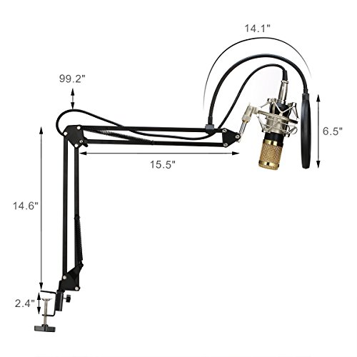 Professional BM-800 Condenser Microphone Kit with Adjustable Recording Microphone Suspension Scissor Arm and Mounting Clamp For Studio Broadcasting Recording Youtube Facebook Live Periscope