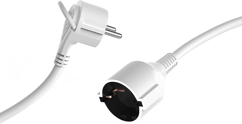 MutecPower 3 méteres lapos csatlakozós hosszabbító kábel, 90° fokos Schuko dugóval, földelt, 250V 16A, IP20 - fehér