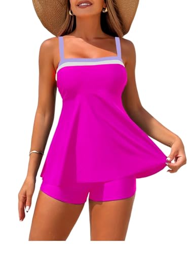 ZAFUL Womens Tankini Swimsuits Two Piece Color Block Bathing Suits Flowy Ruffle Swimwear Pink XXL