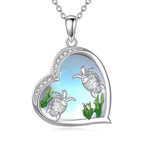 Image of Heart Necklace 925 Sterling Silver Animal Pendant Cute Heart Jewelry Gifts for Women Animal Lover