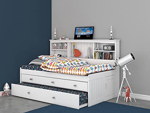 Discovery World Furniture Twin Bookcase Daybed with 3 Drawers & Trundle White