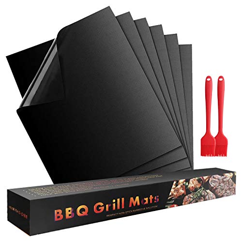 EEM Ensemble de 6 Tapis de Barbecue, Robuste, antiadhésif, réutilisable et Facile à Nettoyer pour Le Barbecue électrique au Charbon de Bois, sans PFOA, 15,75 x 13 Pouces, 2 brosses gratuites