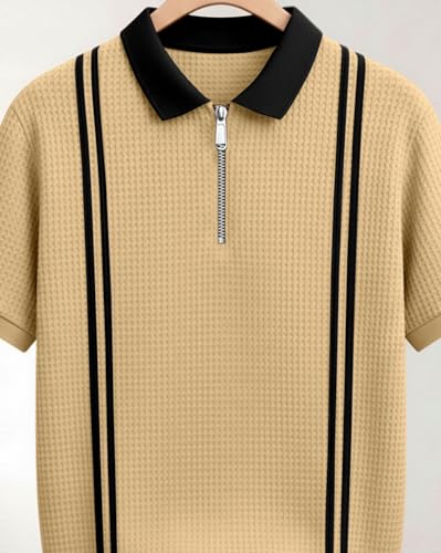 Image of AUSK Men Casual T-Shirt, Texture Printed Half Sleeve Tshirt for Mens, Polo Tshirt