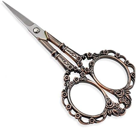 PsmGoods® Vintage Antique Stainless Steel Cross Stitch Antique Sewing Scissors Shears Old Style Look Bronze DIY 5.1" (Scissor 2R Black Silver)
