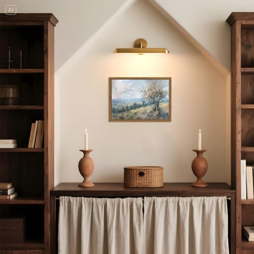 Image of Cottage Core Wall Art Vintage Cottagecore Wall Decor Pictures Blue Nature Country Landscape Poster Painting Canvas Print for Bedroom Living Room Farmhouse 16x12 inch Wood Framed