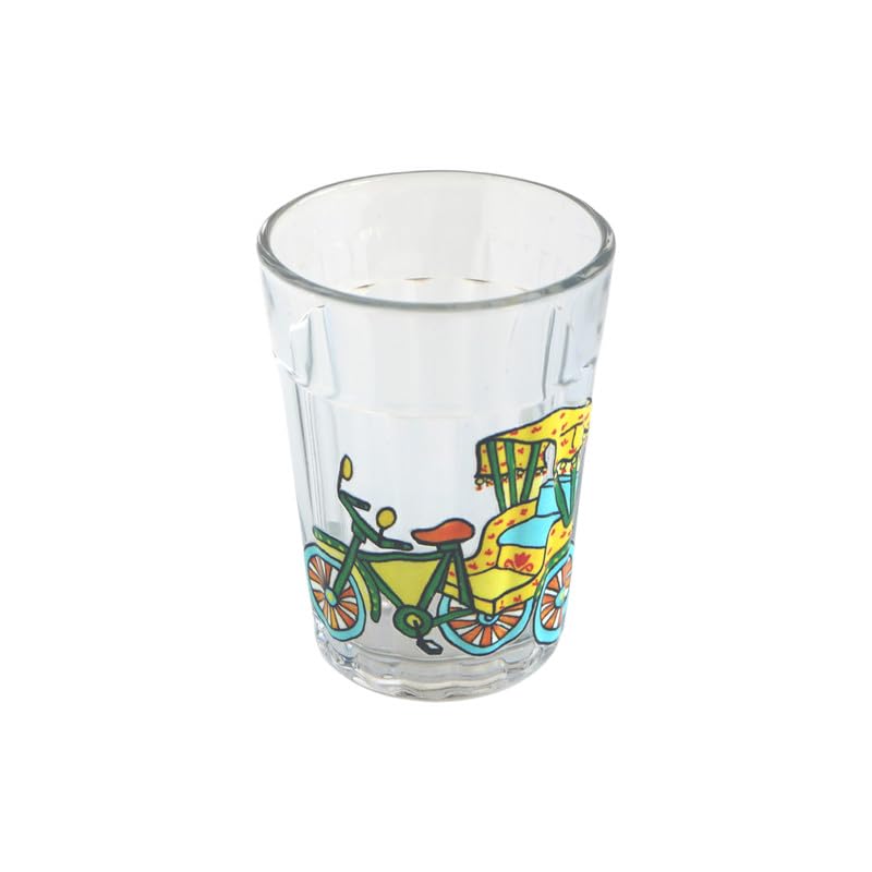 TOPSYTURVY Hand Crafted & Hand Designed Tapri Tea and Coffee Style Glass (Set of 2, 90ml Each) | Colourful Tuk Tuk & Cycle Rickshaw Designs | Kulhad Cups | Cutting Chai Glasses Set 3