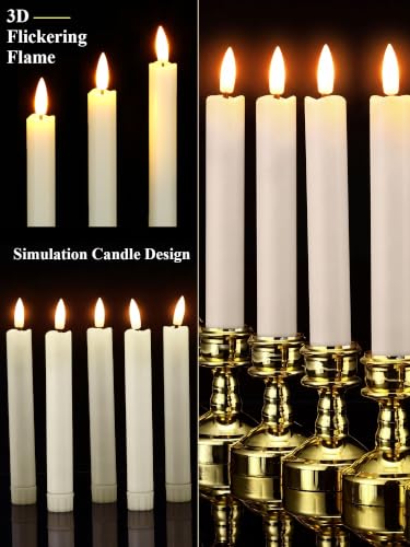 Image of VIHOSE 24 Pcs Flameless Taper Candles with Holders, Gold, Modern Style