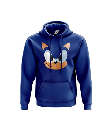 Image of SmartyPants Blue Hedgehog Hoodie - Video Game Movie Film TV Show 80% Ringspun Cotton Comfy 80% Ringspun Cotton 20% Polyester Kangaroo Pouch Pocket Twin-Needle Stitching Detailing (XL, Blue)