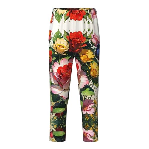 Pajama Pants Pajama Bottoms with Elastic Waistband Sleepwear Lounge Pants, Rose Flowers Sunflowers