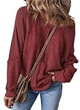 SHEWIN Women's Sweatshirt Spring Fashion 2026 Casual Long Sleeve Shirts Crewneck Sweatshirts Women Lightweight Off The Shoulder Sweatshirt Red X-Large