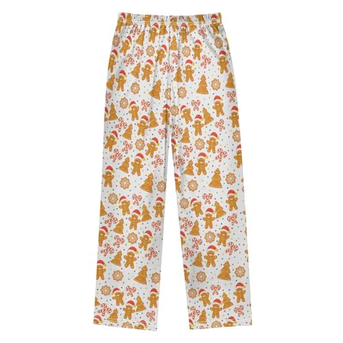 Pfrewn Christmas Winter Pajama Pants Christmas White Gingerbread Man Cookies Long Sleep Lounge Bottoms for L2