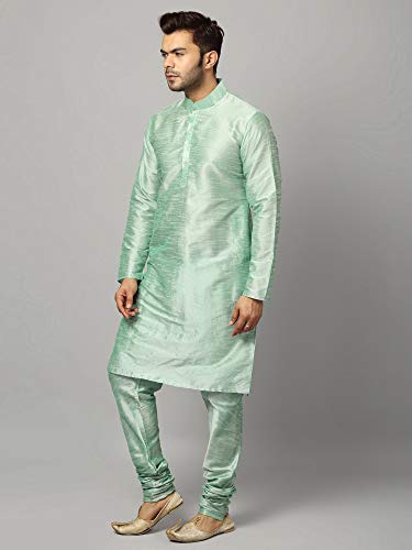 Image of Uri and MacKenzie Banarasi Dupion Silk Solid Kurta Churidar Pyjama Set for Men