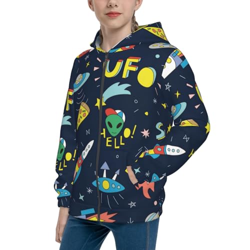 Funny Spaceships Kid Hoodies Boys Zip Up Sweatshirts Girls Pullover with Pocket