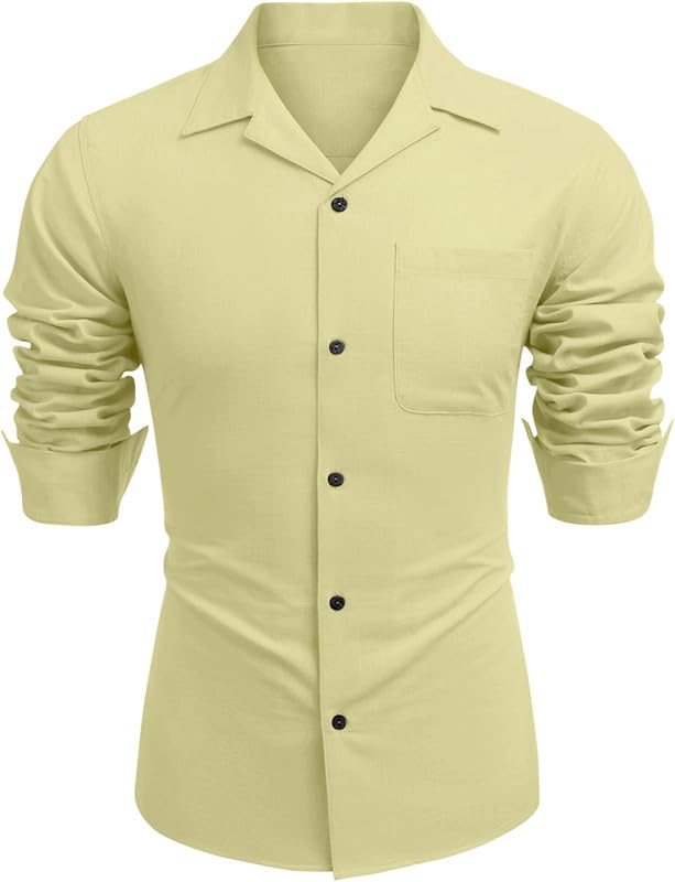 Image of Combo of Men's Casual Cotton Blend Shirt || Long Sleeve Button Down with Spread Collar | Lightweight Breathable Fabric | Stylish Solid Shirt for Beach, Office & Everyday Wear Pack of 2