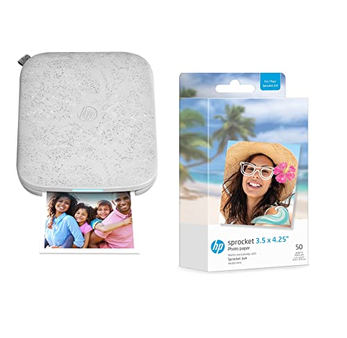 Image of HP Sprocket 3x4 Instant Photo Printer – Wirelessly Print 3.5x4.25” Photos on Zink Paper Sprocket 3.5 x 4.25” Zink Sticky-Backed Photo Paper (50 Pack) Compatible w Sprocket 3x4 Photo Printer
