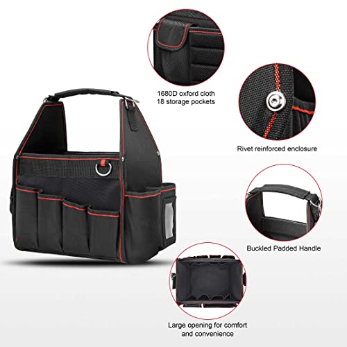 HAUTMEC Foldable Electrician Tool Bag, 18-Pocket Open Top Portable Tool Tote with Adjustable Shoulder Strap, Water-Resistant & Durable – HT0143 - Image 2