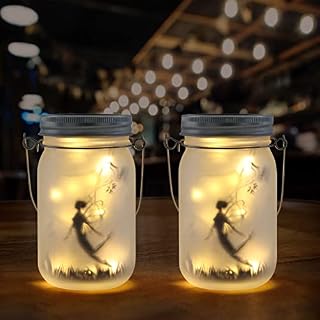 NiCoLa Solar Fairy Lantern 2 Pack Solar Jar Lights, Waterproof Solar Fairy Lanterns for The Garden, Fairy Jar Night Light for Outdoor Indoor Yard Patio Camping Picnic (Warm)