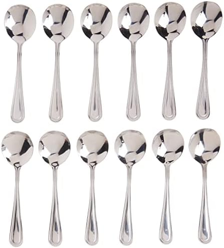 Winco 12-Piece Dots Bouillon Spoon Set, 18-0 Stainless Steel,Silver