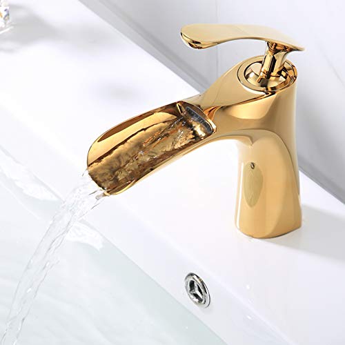 Grifo de cascada dorado dorado de un solo mando para lavabo elegante LWX