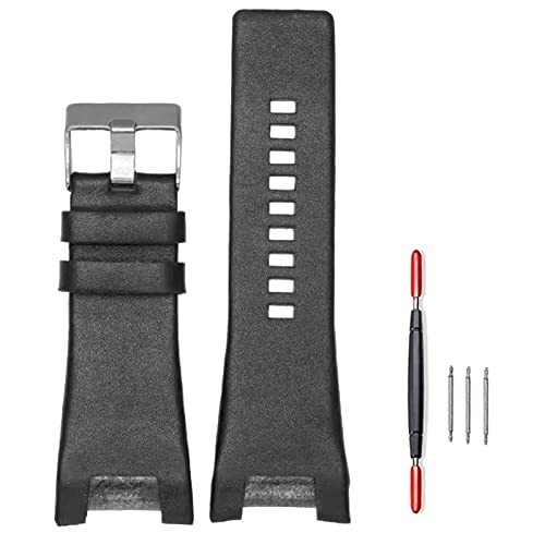 ZHUOLEI Diesel Calfskin Genuine Leather Lychee Pattern Watch Band Strap, Buckle Outdoor Sports Watch Bands Suitable for Men's Diesel Watches (Black(PW), 32mm)