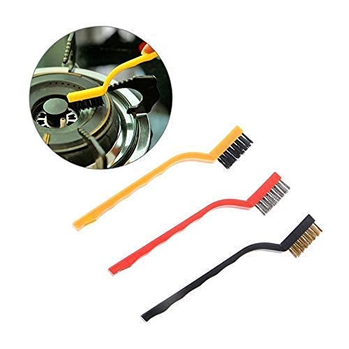 Mini Wire Brush Set Strong Brass, Nylon and Stainless Steel Bristles Household Cleaning Brush for Stove Burner, Tiles and Tap (Set of 3)