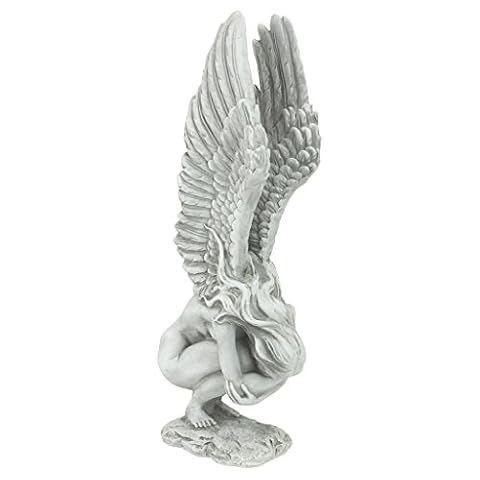 Design Toscano Religijny posąg ogrodowy, anioł pamięci i odkupienia, średni 38 cm, żywica poliestrowa, antyczny kamień