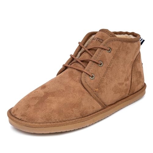 Nautica Men’s Winter Ankle Boots – Sherpa Lined Lace Up Slippers for Cold Weather, Warm Indoor Outdoor House Shoes, Comfortable Cozy Booties