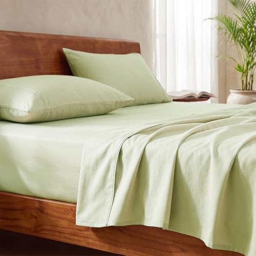 Image of LANE LINEN 100% Organic Cotton Bedsheet for Double Bed King Size - Sea Foam | GOTS Certified, Percale Weave, 108x108 inches, Soft & Breathable, Machine Washable, Includes 2 Pillow Covers
