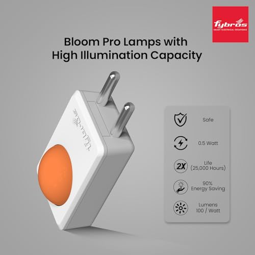 Image of FYBROS Bloom Pro LED Night Lamp | 0.5W | Orange Light | Indirect Lighting | 2-Pin Plug | Energy Efficient | Low Power Consumption | Ideal for Bedroom, Kids Room, Hallway | Pack of 1