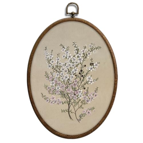 Vintage Floral Oval Wall Art, Boho Mid Century Flower Oval Framed Wall Art, Waterproof Botanical Cottage Core Home Decor for Western Farmhouse Bedroom Living Room, Home Retro Decor Products, 11