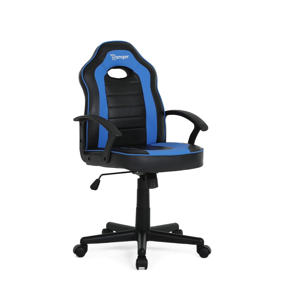 Junior Warrior Sedia Gaming Per Bambini 6-12 Anni Ergonomica Regolabile In Altezza Con Telaio Robusto, Base In Nylon, PU Di Alta Qualità, Comfort Per Studio E Gioco In Vari Colori, Nero/Blu