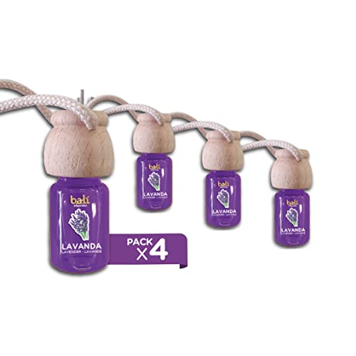 Bali fragancias Pack de 4 Ambientadores de coche LAVANDA 6 ml 0% alcohol, absorbe el mal olor de tu vehículo