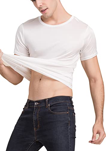 METWAY Mens Mulberry Silk T Shirt/Casual Short Sleeve Crew Neck Silk TEE Shirts/Super Soft and Breathable Workout Shirts3