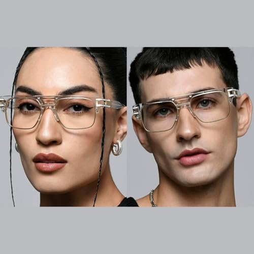 Image of Retro Oversized Square Zero Power Computer Anti Blue Light Glasses for Men & Women | Stylish Branded Metal Detailed Lightweight Frame | Anti Glare Blocks Harmful Rays
