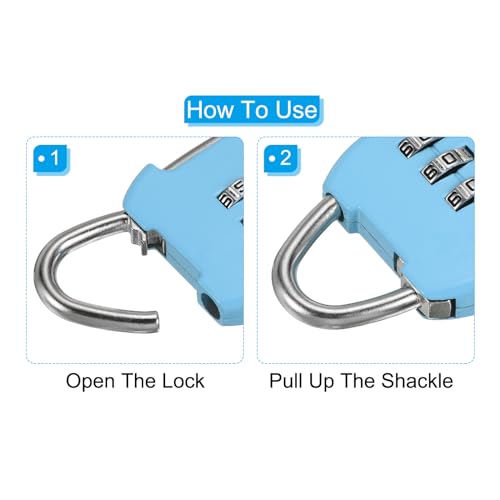 Image of PATIKIL Security Steel Cable with 3 Digit Combination Lock, 2 Set Travel Padlock 1.6Ft Coated Safety Wire Rope Double Loop for Luggage Suitcase, Sky Blue