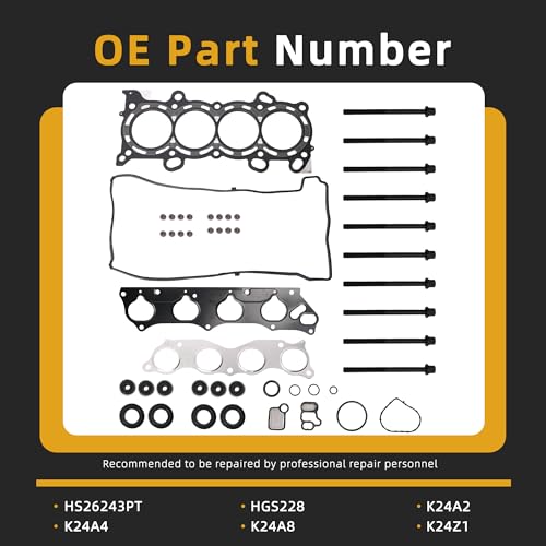 Image of Head Gasket Set with Bolts, 2.4L, HS26243PT HGS228 for Honda Accord /CR-V /Element for Acura TSX 2.4L L4 16V DOHC 03-11 Replace# K24A2 K24A4 K24A8 K24Z1(48pcs)