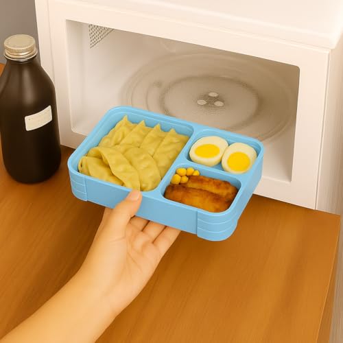 Image of YELONA Lunch Box + Tumbler Combo for Office & School | BPA Free Leakproof Bento Lunch Box with Compartments | 350ml Stainless Steel Insulated Coffee Mug - Sky Blue