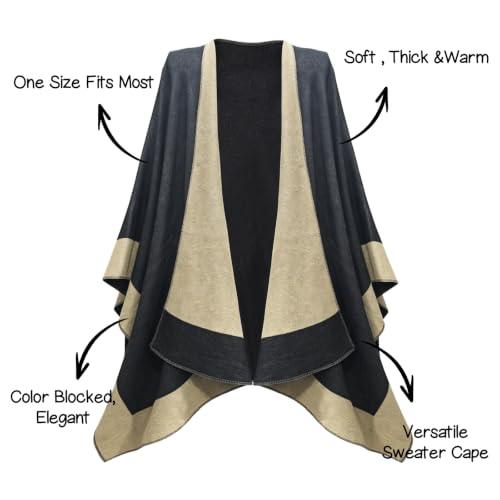 Image of Plaid Shawl Wrap for Women Boho Open Front Poncho Wrap Fall Winter