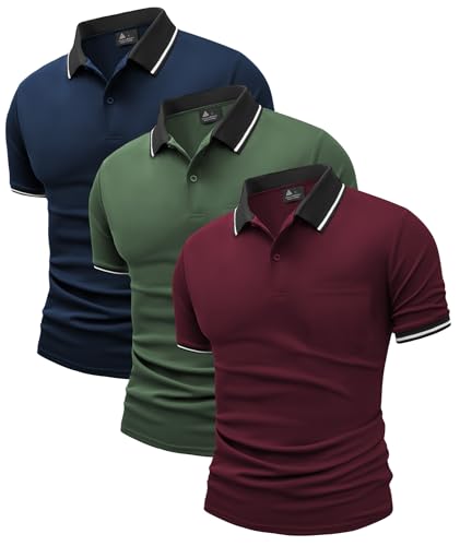 Image of JACKETOWN 3 Pack Mens Polo Shirts Short Sleeve Lightweight Breathable Golf Polo Casual Adult Multipack Tennis T Shirt