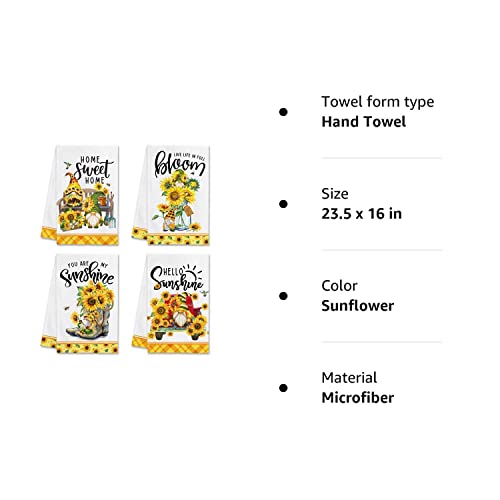 Hexagram Sunflower Kitchen Towels Sets Of 4, Sunflower Dish Towels, Gnome Bee Sunflower Kitchen Decor 16X23.5 Inch, Hello Sunshine Season Hand Towels, Tea Towels New Home Housewarming Gifts #TOP7