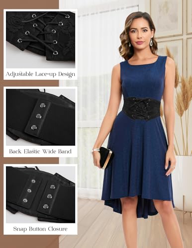 Bbonlinedress Womens Lace-up Corset Waist Belt Elastic Stretch Wide Band Waspie Underbust Cincher Belt3