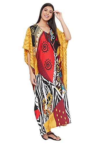 Image of Oussum Plus Size Kaftan Dresses for Women, Polyester Summer Caftan Cover Up Maxi Beach Dress, 1X-3X