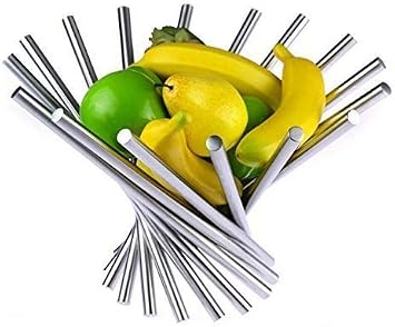 LANDTOM Creative Stainless Steel Rotation Fruit Bowl/Fruit Basket/Fruit Stand/Fruit Holder with Free Orange Peeler, Silver