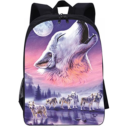 Caiji915 Sac à dos d'école en nylon imperméable pour enfants Motif couple de loups Cover