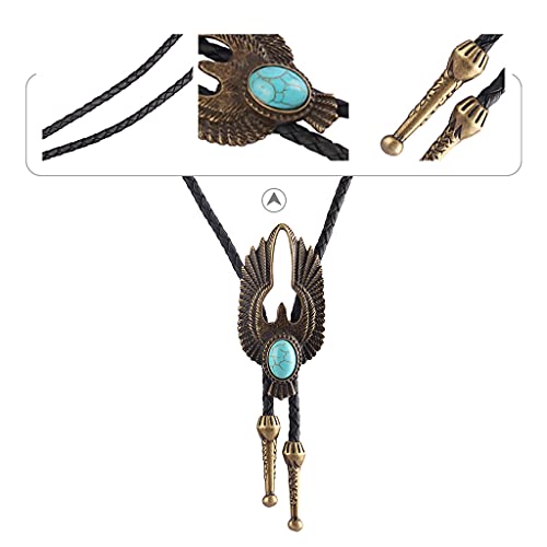 Image of GelConnie Bolo Tie for Men Women Western Cowboy Turquoise Leather Necktie | Natural Stone Bolo Tie Necklace for Women Rodeo Cowboy Leather Necktie Native American Western Cowgirl Ties Adjustable Cord