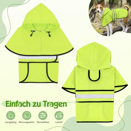 Weesiber Hunderegenmantel, Reflektierender Hund Regenmantel mit Leinenloch, wasserdichte Regenjacke Hunde Verstellbarer Hundeponcho Mit Kapuze (XL, Grün)