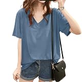 [SLEEPSINERO] tシャツ ティーシャツ レディース 半袖 【上半身の厚みを隠す！Vネックで痩せ見え】 レディーストップス オーバーサイズ ゆったり 透けない 吸汗速乾 通気 夏服レディース カットソー 長め おしゃれ (XL,薄群青)