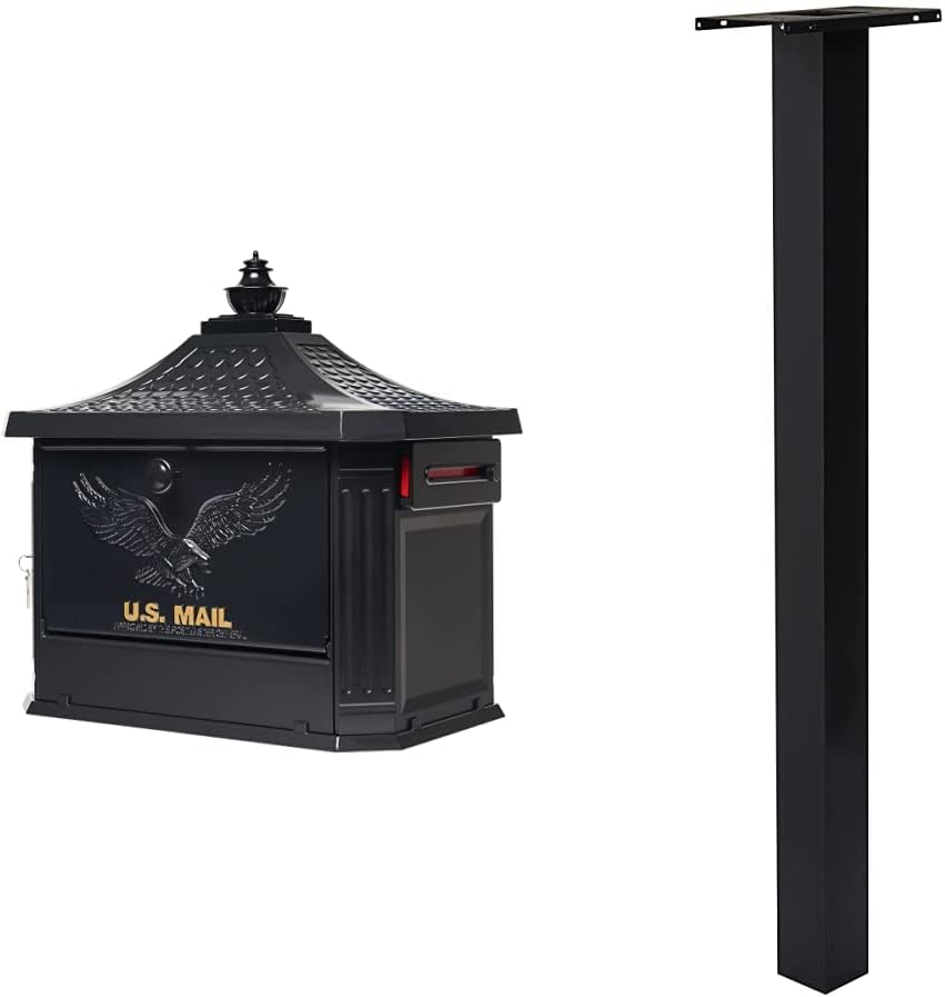 Gibraltar Mailboxes Hamilton Large Capacity Cast Aluminum Black, Post