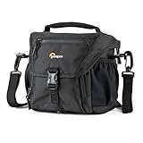Lowepro LP37117, Nova 140AW II Camera Bag, Customizable, Portable, Fits Mirrorless with 17-85mm Attached Lens, Compact Drone, Flash, Black